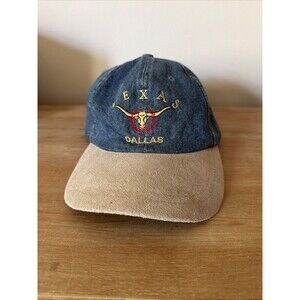 Vintage Dallas Texas Longhorn Embroidery Denim Tan Suede Bill Strap Back KC Caps